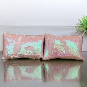 NWOT NEW Two (2) Aviva Stanoff Peach Metallic Sequin Luxury Accent Pillows